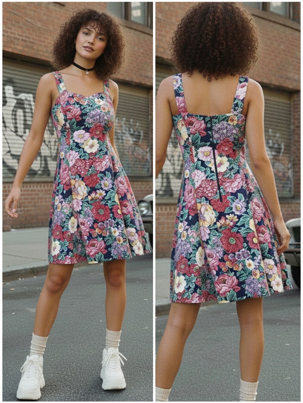 Vintage 90s Whimsigoth Romantic Cottagecore Coquette Floral Fit & Flare Dress 9